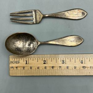 Photo of Vintage Holmes & Edwards Silver Plated Childs Fork and Spoon with Original Box