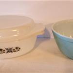 Lot #27  PYREX #402 Turquoise Bowl and Fire King Casserole w/lid
