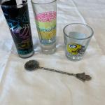 Shot glasses and vintage spoon