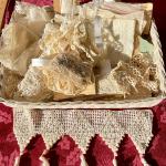 LOT 19  BASKET FULL OF HAND MADE ANTIQUE LACE & TRIMS