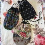 LOT 12  GROUP OF 3 ANTIQUE BEADED CROCHET DRAWSTRING BEADED BAGS