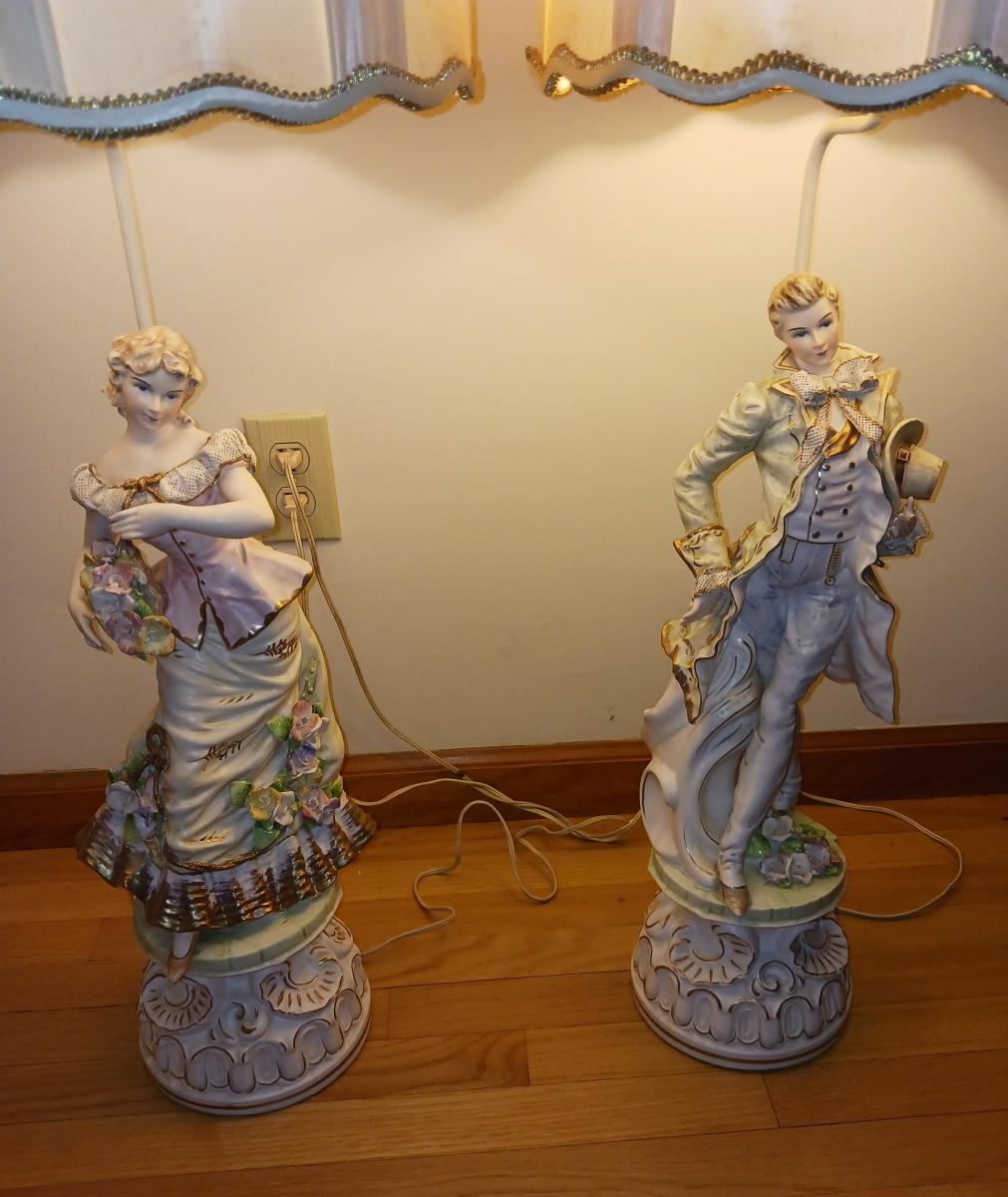 Vintage Pair of Figural Bisque Lamps Midcentury snaplist