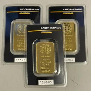 Photo of 3-Numbered 1oz. Gold Bars