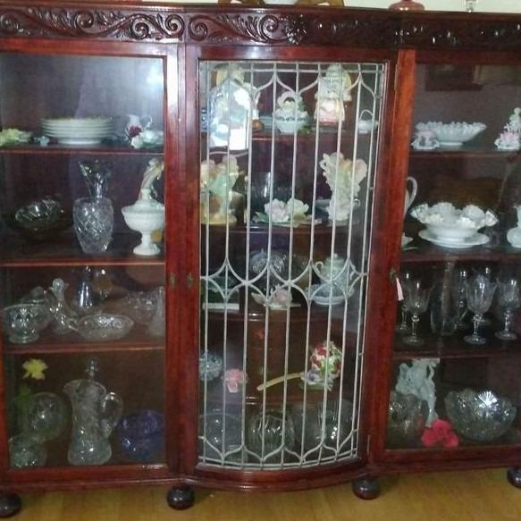 Photo of 6 foot Wide Antique Mahogany Curio Cabinet