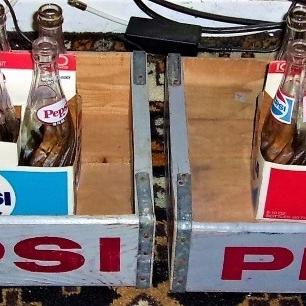 Photo of Pair Vintage Wooden Pepsi Crates + Pair 8-pk Pepsi Glass Bottles w/ Cartons