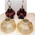 Pair Outstanding Vintage Purple Glass 2-Way Lamps w/ Shades