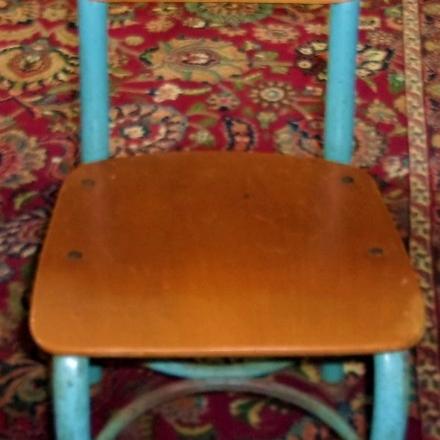 Photo of Antique Lot Of 4 Wood / Robin Egg Blue Primary School Childs Chairs - 1940's