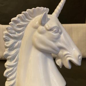 Photo of Unicorn glossy white head statue book end 7" tall