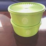 (2) Vintage Tupperware Servalier Canisters #1204 w/lids #1205 Apple Green