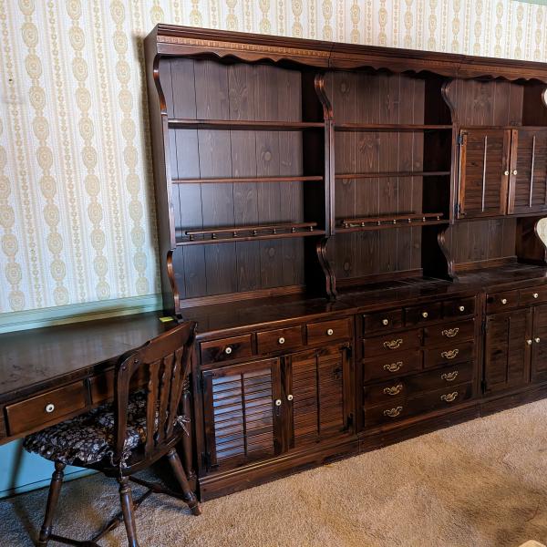 Photo of Desk, Credenza and shelving unit-bookcase; China Cabinet