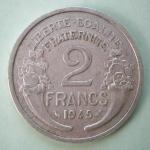 FRANCE 1945 2 Francs Aluminum Coin