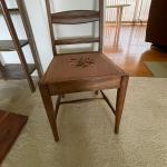 Vintage Wood Slat Back Side Dining Desk Chair with Floral Embroidered Seat - ARC