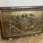 Vintage Hammered Brass Over Metal Embossed Coat of Arms Knight Storage Chest Tru
