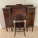 1920's Slant Front Federal Style Secretary Writing Desk and Matching Chair - ARC