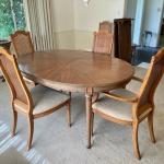 Oval Formal Dining Room Table with Cane Back Upholstered Seat Chairs - ARCADIA