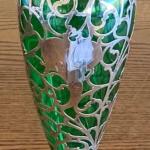 Vintage Green Vase With Silver Overlay