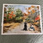1812 Original Watercolor of Girl with Dog by Local Artist  Marlen Binder
