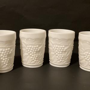 Photo of (6) Vintage Imperial Grape milk glass tumblers 4" flat bottom