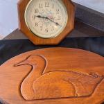 Wood framed clock & Duck decor