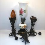 LOT 317M: Vintage Electric Milk Glass Lamp, Sculpted Metal Bulb Holders & Metal 