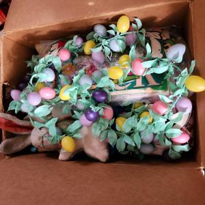 Photo of 2 Large Boxes of Vintage Easter Decor Decorations Plush, Eggs, Toys, Sticker and