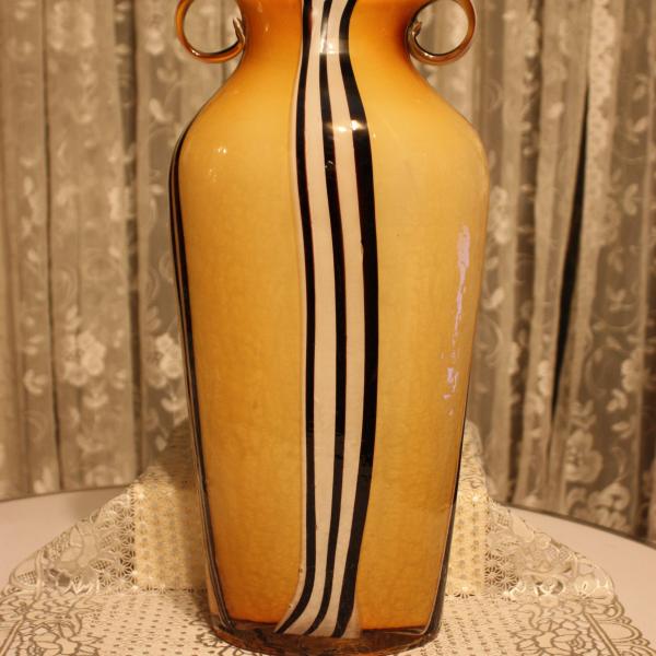 Photo of Beautiful Vintage Large Original Murano Art Glass Vase Yellow White and Black