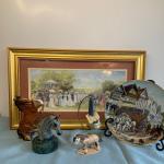Lot 73G: Horse Themed Home Decor Featuring Hand Pained Bell, Signed Wall Art, Tr