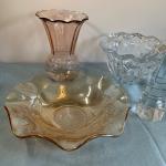 Lot 72G: Cut and Etched Glass Bowls, Glass Vase and Crystal Tree