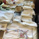 2 bins of antique tablecloths and napkins