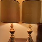 Vintage 70's Pair Of MCM Brown Floral Paisley Ceramic Large Table Lamps