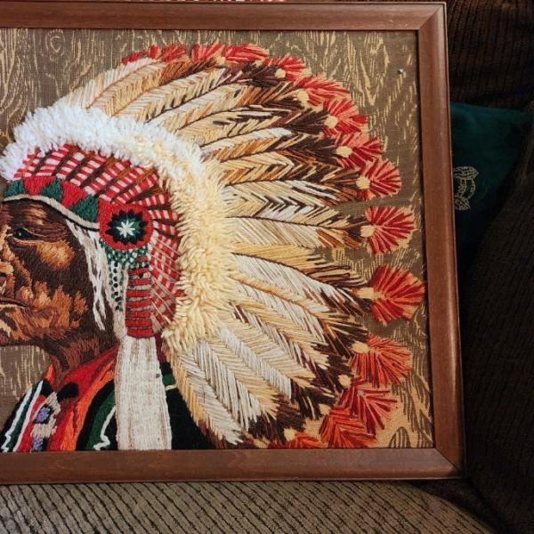 Photo of Vintage Needlepoint Indian Chief 70's