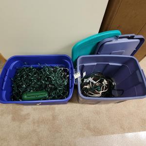 Photo of 2 Totes filled with Christmas Light strings & Extension cords