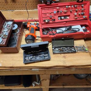 Photo of Lot of Tools , Craftsman Dremel Tool box, Black N Decker Drill , Small Sockets,