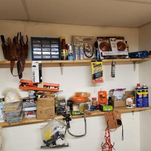 Photo of 2 Wall Shelves of Misc. Tools , Car supplies,