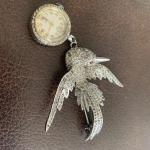 Vintage Welbro Rinestone Bird Brooch Watch