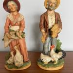 Homco Porcelain Figurines #1477 Farmer Man & Woman With Ducks & Chicken Corn