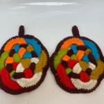 Pair of Vintage Colorful Knot Crochet Potholder Trivets