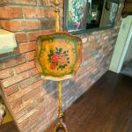 Vintage Hand Painted Wooden Pole Screen / Fire Screen