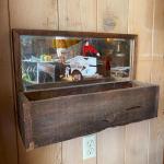 Antique Wooden Box and Framed Mirror with Ice Cream Advertisment