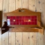 Vintage Wood with Corner Shelves and Red Tile Wall Art