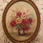 Vintage Floral Painting Signed Mary Snyder with Gilt Wood Frame