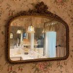 Antique Hand Carved French Fleur Gilt Wood Frame Mantel Mirror