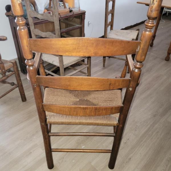 Photo of Pair of Antique Rush Caned Ladder Back Captain Chairs