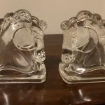 Vtg pair clear glass horse head bookends (hollow inside)