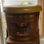 Wood Barrel Eagle Storage Hassock/Footstool