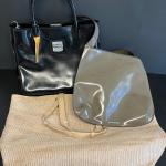 LOT 217: Italian Patent Leather Purses + Versace Parfum Gift Tote Bag