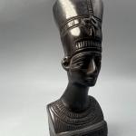 Small Vintage Nefertiti Chalkware Hieroglyphic Plaster Egyptian Black Bust Figur