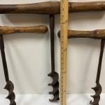 Lot of Antique Crude Spiral Cork Screw Augers Cast Steel Natural Wood Tools