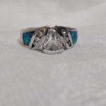 Blue Fire Opal With White Sapphires 925 Ring Size 7