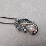 Opal and Aquamarine With Diamond Accents 18" 925 Necklace